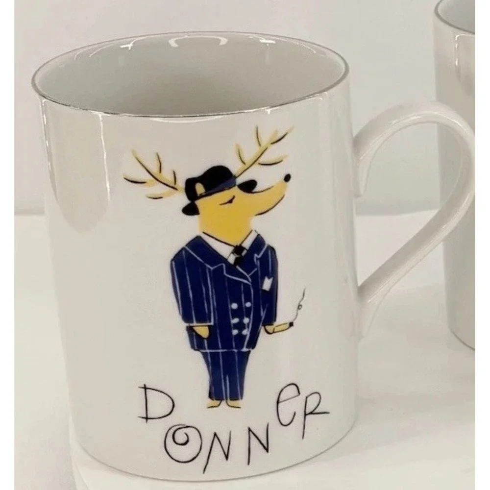Pottery Barn Reindeer Mugs Christmas - Comet, Cupid &‎ Donner Coffee Tea Cup